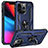 Custodia Silicone e Plastica Opaca Cover con Magnetico Anello Supporto S05 per Apple iPhone 13 Pro Max Blu