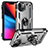 Custodia Silicone e Plastica Opaca Cover con Magnetico Anello Supporto S05 per Apple iPhone 14 Plus Argento