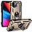 Custodia Silicone e Plastica Opaca Cover con Magnetico Anello Supporto S05 per Apple iPhone 14 Plus Oro