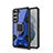 Custodia Silicone e Plastica Opaca Cover con Magnetico Anello Supporto S05 per Samsung Galaxy S21 FE 5G Blu