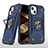 Custodia Silicone e Plastica Opaca Cover con Magnetico Anello Supporto S08 per Apple iPhone 15 Blu