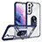 Custodia Silicone e Plastica Opaca Cover con Magnetico Anello Supporto T01 per Samsung Galaxy S21 5G Blu