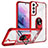 Custodia Silicone e Plastica Opaca Cover con Magnetico Anello Supporto T01 per Samsung Galaxy S21 5G Rosso
