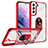 Custodia Silicone e Plastica Opaca Cover con Magnetico Anello Supporto T01 per Samsung Galaxy S21 Plus 5G Rosso