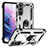 Custodia Silicone e Plastica Opaca Cover con Magnetico Anello Supporto T03 per Samsung Galaxy S21 FE 5G Argento