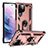 Custodia Silicone e Plastica Opaca Cover con Magnetico Anello Supporto T03 per Samsung Galaxy S22 Ultra 5G Oro Rosa