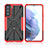 Custodia Silicone e Plastica Opaca Cover con Magnetico Anello Supporto T09 per Samsung Galaxy S22 Plus 5G Rosso