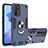 Custodia Silicone e Plastica Opaca Cover con Magnetico Anello Supporto Y01B per Oppo A54s Blu