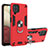 Custodia Silicone e Plastica Opaca Cover con Magnetico Anello Supporto Y01B per Samsung Galaxy A12 5G Rosso