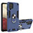 Custodia Silicone e Plastica Opaca Cover con Magnetico Anello Supporto Y01B per Samsung Galaxy A12 Nacho Blu