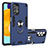 Custodia Silicone e Plastica Opaca Cover con Magnetico Anello Supporto Y01B per Samsung Galaxy A52 4G Blu