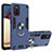 Custodia Silicone e Plastica Opaca Cover con Magnetico Anello Supporto Y01B per Samsung Galaxy M02s Blu