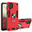 Custodia Silicone e Plastica Opaca Cover con Magnetico Anello Supporto Y01B per Samsung Galaxy M12 Rosso