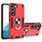 Custodia Silicone e Plastica Opaca Cover con Magnetico Anello Supporto Y01B per Samsung Galaxy S21 FE 5G Rosso