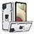 Custodia Silicone e Plastica Opaca Cover con Magnetico Anello Supporto YF1 per Samsung Galaxy A12 Nacho Argento