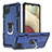 Custodia Silicone e Plastica Opaca Cover con Magnetico Anello Supporto YF1 per Samsung Galaxy A12 Nacho Blu