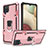 Custodia Silicone e Plastica Opaca Cover con Magnetico Anello Supporto YF1 per Samsung Galaxy F12 Oro Rosa