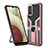 Custodia Silicone e Plastica Opaca Cover con Magnetico Anello Supporto ZL1 per Samsung Galaxy A03s Oro Rosa