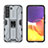 Custodia Silicone e Plastica Opaca Cover con Magnetico Supporto A03 per Samsung Galaxy S22 Plus 5G Grigio