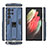 Custodia Silicone e Plastica Opaca Cover con Magnetico Supporto A03 per Samsung Galaxy S22 Ultra 5G Blu