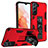 Custodia Silicone e Plastica Opaca Cover con Magnetico Supporto A04 per Samsung Galaxy S21 5G Rosso