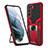 Custodia Silicone e Plastica Opaca Cover con Magnetico Supporto A05 per Samsung Galaxy S21 5G Rosso