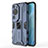 Custodia Silicone e Plastica Opaca Cover con Magnetico Supporto KC1 per Huawei P60 Art Blu