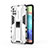 Custodia Silicone e Plastica Opaca Cover con Magnetico Supporto KC1 per Samsung Galaxy A71 4G A715 Bianco