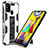 Custodia Silicone e Plastica Opaca Cover con Magnetico Supporto MQ1 per Samsung Galaxy M31 Prime Edition Argento