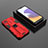 Custodia Silicone e Plastica Opaca Cover con Magnetico Supporto T02 per Samsung Galaxy A22 5G Rosso