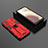 Custodia Silicone e Plastica Opaca Cover con Magnetico Supporto T02 per Samsung Galaxy F12 Rosso