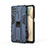 Custodia Silicone e Plastica Opaca Cover con Magnetico Supporto T04 per Samsung Galaxy A12 Nacho Blu