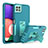 Custodia Silicone e Plastica Opaca Cover con Supporto J01S per Samsung Galaxy A22s 5G Ciano