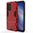 Custodia Silicone e Plastica Opaca Cover con Supporto per Oppo F19 Pro+ Plus 5G Rosso