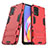 Custodia Silicone e Plastica Opaca Cover con Supporto per Oppo Reno5 Lite Rosso