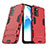 Custodia Silicone e Plastica Opaca Cover con Supporto T01 per Oppo A53s 5G Rosso