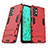 Custodia Silicone e Plastica Opaca Cover con Supporto T04 per Samsung Galaxy A32 5G Rosso