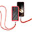 Custodia Silicone e Plastica Opaca Cover Fronte e Retro 360 Gradi con Cinghia Cordino Mano per Samsung Galaxy A15 4G Rosso