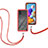 Custodia Silicone e Plastica Opaca Cover Fronte e Retro 360 Gradi con Cinghia Cordino Mano per Samsung Galaxy A21s Rosso