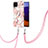 Custodia Silicone Gel Morbida Fantasia Modello Cover con Cinghia Cordino Mano Y02B per Samsung Galaxy A22 4G Rosa