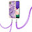 Custodia Silicone Gel Morbida Fantasia Modello Cover con Cinghia Cordino Mano Y05B per Samsung Galaxy F42 5G Viola