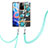 Custodia Silicone Gel Morbida Fantasia Modello Cover con Cinghia Cordino Mano Y06B per Xiaomi Redmi Note 11T 5G Ciano