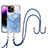 Custodia Silicone Gel Morbida Fantasia Modello Cover con Cinghia Cordino Mano Y07B per Apple iPhone 13 Pro Max Blu