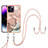 Custodia Silicone Gel Morbida Fantasia Modello Cover con Cinghia Cordino Mano Y07B per Apple iPhone 13 Pro Max Rosa