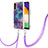 Custodia Silicone Gel Morbida Fantasia Modello Cover con Cinghia Cordino Mano YB7 per Samsung Galaxy Quantum4 5G Viola