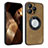 Custodia Silicone Morbida In Pelle Cover con Magnetico S07D per Apple iPhone 14 Pro Max Marrone