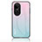 Custodia Silicone Specchio Laterale Sfumato Arcobaleno Cover LS1 per Oppo Reno10 Pro 5G Ciano