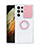 Custodia Silicone Trasparente Ultra Slim Cover Morbida con Anello Supporto S02 per Samsung Galaxy S21 Ultra 5G Rosa