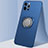 Custodia Silicone Ultra Sottile Morbida Cover con Magnetico Anello Supporto N02 per Apple iPhone 12 Pro Max Blu