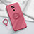 Custodia Silicone Ultra Sottile Morbida Cover con Magnetico Anello Supporto T02 per Xiaomi Redmi Note 9 Rosso Rosa